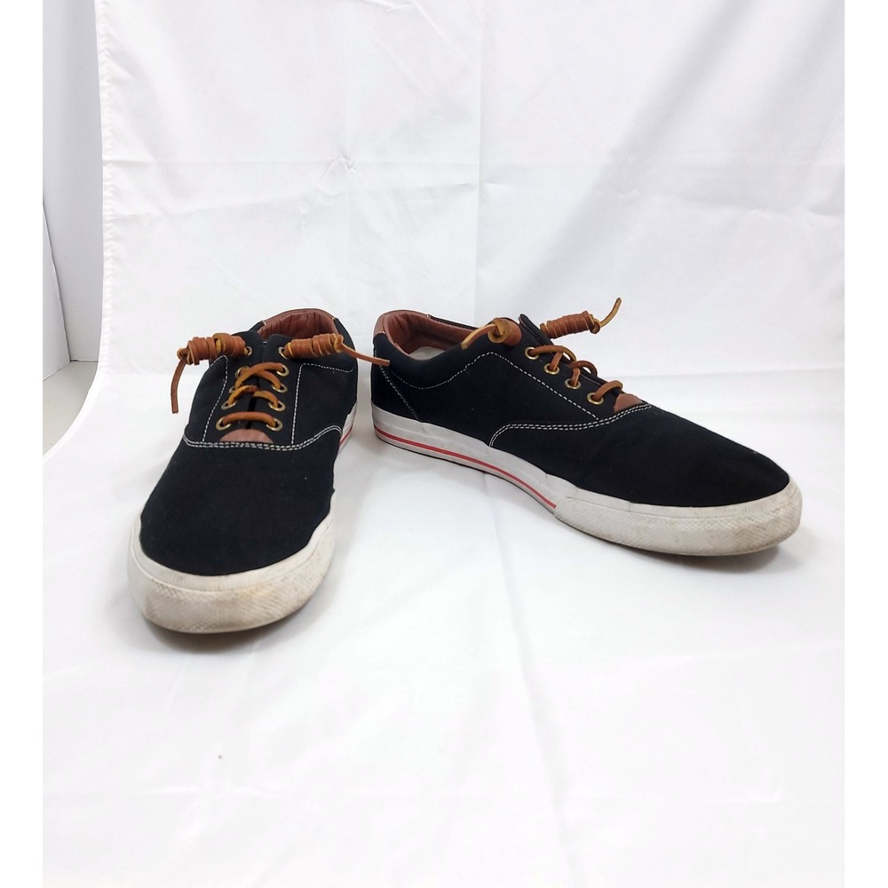Polo Ralph Lauren Vaughn Sneakers Mens 13D Black Canvas Leather Trim Low Top